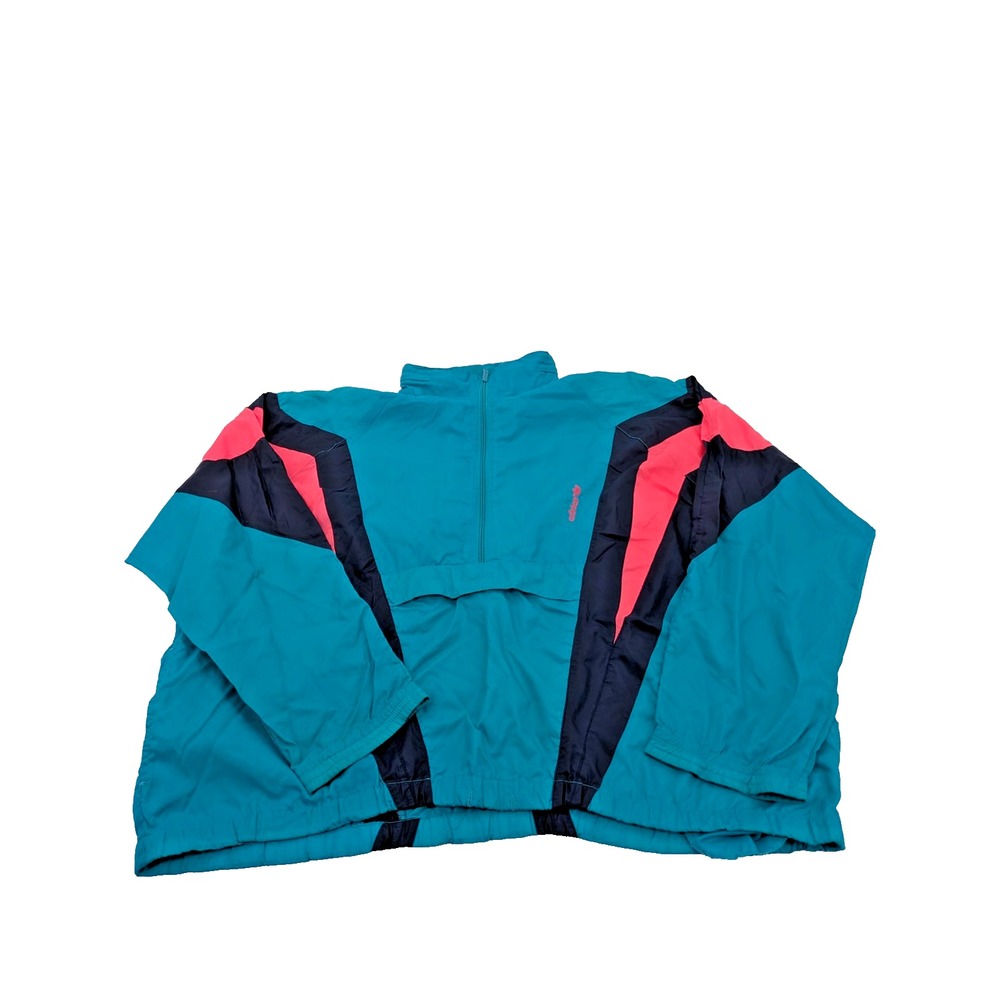 Vintage 80's Adidas 2XL Teal Navy Neon Pink‎ Color Block Track Jacket Football